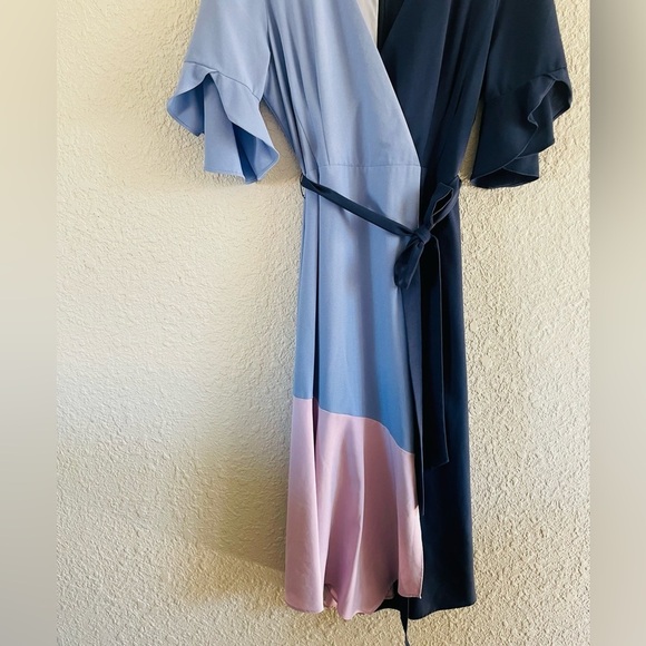 Hutch Asymmetrical Blue and Purple Wrap Midi Dress - Picture 11 of 14